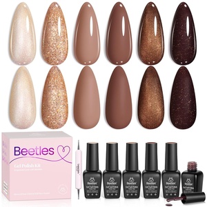 Beetles Burgundy Gel Polish Set – Berry Merlot 6 Colors Plum Gel Polish, Cherry Mocha Red Glitter Dark Purple Wine Nails Color, U V LED Soak Off Home DIY Manicure Nail Salon(0-Brownie Bliss)