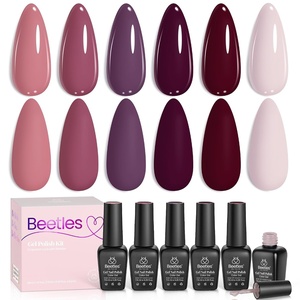 Beetles Burgundy Gel Polish Set – Berry Merlot 6 Colors Plum Gel Polish, Cherry Mocha Red Glitter Dark Purple Wine Nails Color, U V LED Soak Off Home DIY Manicure Nail Salon(0-0-0-Rose Petals)