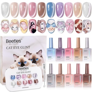 Beetles Cat Eye Gel Nail Polish Set – 20 Colors Gel Polish Nail Set Burgundy Brown Green Nail Polish Glitter Pearl Manicure with Base Coat Matte & Top Coat Soak Off Gift for Women(0-0-0-Cat Eye Glint)