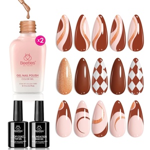 Beetles Christmas Gift Gel Nail Polish Set, Beetles X DIY Nail Brown Glitter Gel Nail Polish with Base&Top Coat for DIY Series Color Trend Set(0-0-Chocolate Brown Gel Polish Set)