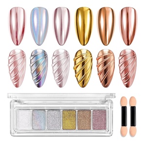 Beetles Chrome Nail Powder 6 Colors Mirror Gold Silver Effect Pearl White Crome Powder for Nail Solid Pigment Holographic Aurora Nails Art Decoration Glitter Manicure Gift for Women(6 Colors Solid Powder)