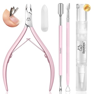 Beetles Cuticle Pusher Dual Ended Cuticle Remover with Round End Push Back Cuticles Fork End Remove Lifted Cuticles Nail Prep Tool Stainless Steel Pink Two in One Dead Skin Nail Scraper(0 – Manicure Starter Kit)