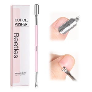 Beetles Cuticle Pusher Dual Ended Cuticle Remover with Round End Push Back Cuticles Fork End Remove Lifted Cuticles Nail Prep Tool Stainless Steel Pink Two in One Dead Skin Nail Scraper(Dual Ended Cuticle Remover)