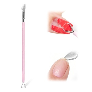 Beetles Cuticle Pusher Dual Ended Cuticle Remover with Round End Push Back Cuticles Fork End Remove Lifted Cuticles Nail Prep Tool Stainless Steel Pink Two in One Dead Skin Nail Scraper(Dual Ended Gel Polish Remover)