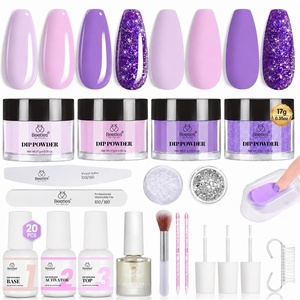 Beetles Dip Powder Nail Kit, 6 Colors Burgundy Orange Dark Red Green Yellow Dip Nails Powder Starter Kit With Base Top Coat Activator Brush Saver for Nail Art Manicure Autumn Depth Palette(Violet Whisper)
