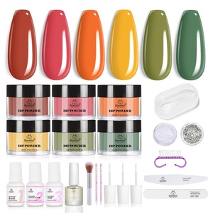 Beetles Dip Powder Nail Kit, 6 Colors Burgundy Orange Dark Red Green Yellow Dip Nails Powder Starter Kit With Base Top Coat Activator Brush Saver for Nail Art Manicure Autumn Depth Palette(Autumn Depth Palette)
