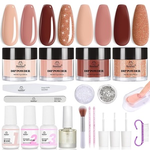 Beetles Dip Powder Nail Kit, 6 Colors Dipping Powder Nude White Pink Grey Yellow Glitter with Base Top Coat Activator and Tools All Season for French Nail Art DIY Home Manicure Salon Luxury Radiance(Espresso Glow)