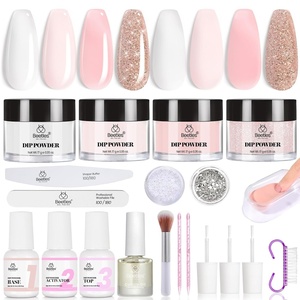 Beetles Dip Powder Nail Kit, 6 Colors Dipping Powder Nude White Pink Grey Yellow Glitter with Base Top Coat Activator and Tools All Season for French Nail Art DIY Home Manicure Salon Luxury Radiance(0-0-Blush Champagne)