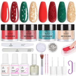 Beetles Dip Powder Nail Kit, 6 Colors Dipping Powder Nude White Pink Grey Yellow Glitter with Base Top Coat Activator and Tools All Season for French Nail Art DIY Home Manicure Salon Luxury Radiance(Merry Sparkle)