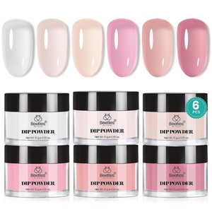 Beetles Dip Powder Set, 6 Colors Jelly Pink Nude Milky Translucent Powder Dipping Set for All Seasons, Summer Starter Manicure DIY Art at Home, No Need Nail Lamp Cured Gifts for Women(0-0-0-Classic Nude)