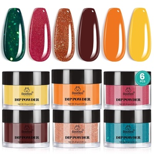 Beetles Dip Powder Set, 6 Colors Jelly Pink Nude Milky Translucent Powder Dipping Set for All Seasons, Summer Starter Manicure DIY Art at Home, No Need Nail Lamp Cured Gifts for Women(0-Molten Sunset)