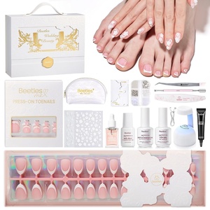 Beetles French Tip Press On Nails – Wedding Beauty Box | Short Almond Press On Nails Kit | 16 Sizes 224 Pcs All-in-One Kit With Nail Glue,Builder,Top Coat,Nail Lamp,Nail Tools Gift