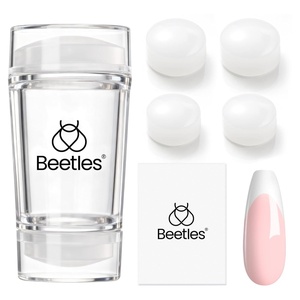 Beetles French Tip Tool Nail Stamp 6Pcs Silicone French Tips Stamp Kit with Replacement Stamper Heads and Scrapers Silicone Nail Art Printing Stuff for Home DIY Salon Manicure Tools Gifts for Girls(0-6PCS Nail Stamp Tool)