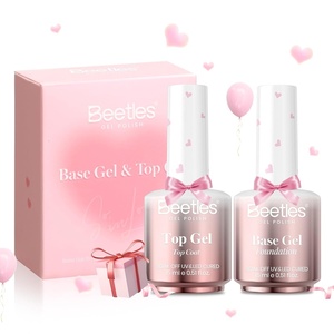 Beetles Gel Base and Top Coat Set, 2Pcs 15ml No Wipe Top Coat Gel Nail Polish & Strong Adhesion Base Coat Long Lasting UV Lamp Needed Nail Art Design Manicure Gifts for Women
