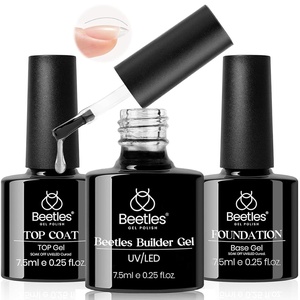 Beetles Gel Base and Top Coat with Cuticle Oil Set, 3Pcs No Wipe Top Gel Glossy Shine Long Lasting, Cuticle Oil Care for Dry Damaged for Stronger Nails Nail Care Kit Gifts for Women(Clear Top & Base & Builder)