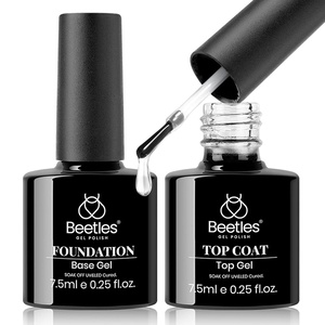 Beetles Gel Base and Top Coat with Cuticle Oil Set, 3Pcs No Wipe Top Gel Glossy Shine Long Lasting, Cuticle Oil Care for Dry Damaged for Stronger Nails Nail Care Kit Gifts for Women(Clear No Wipe Gel Top and Base Coat Set)
