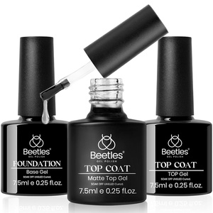 Beetles Gel Base and Top Coat with Cuticle Oil Set, 3Pcs No Wipe Top Gel Glossy Shine Long Lasting, Cuticle Oil Care for Dry Damaged for Stronger Nails Nail Care Kit Gifts for Women(Clear Matte and Shiny Top and Base Coat Set)