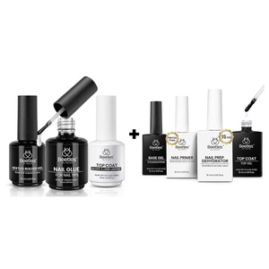 Beetles Gel Nail Glue Kit, 15ml Nail Glue Builder & Extra Glossy Top Coat 3 Pcs Soak Off UV Kit & 4 Pcs 15ml Gel Top Base Coat Set