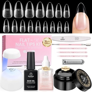 Beetles Gel Nail Kit Flat-X, Almond Short, 320pcs 16 Sizes Nail Tips, 20g Nail Glue Gel Hand-Free,10ml Glue Remover, 7.5ml Base Gel & Top Coat, Mini Lamp, Acrylic Press On Nail, Extension DIY at Home(1-2 Almond Medium 320pcs (Solid Glue+Remover Kit))