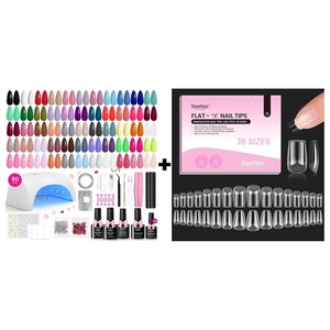 Beetles Gel Nail Polish Kit with U V Light with Gel Nail Tips Flat-X – Square Coffin Short, 320pcs 16 Sizes, Pre-Etched Half Matte