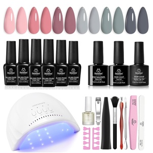 Beetles Gel Nail Polish Kit with Uv Light – 6 Colors Nude Gray Pink Gel Polish Starter Kit Manicure with Base Top Coat Soak off Led Salon DIY at Home Gifts for Women(1- Hot Pink Magenta)
