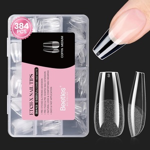 Beetles Gel Nail Tips Etch-X- Coffin Short, 384pcs 12 Sizes, Pre-Etched Half Matte Full Cover Soft Gel Nail Tips, Press on False Nail Extension Acrylic Fake Nails, Easy DIY Salon Art(3-2-Coffin Medium 384pcs (Etch-X Nail Tips))