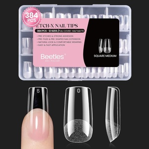 Beetles Gel Nail Tips Etch-X- Coffin Short, 384pcs 12 Sizes, Pre-Etched Half Matte Full Cover Soft Gel Nail Tips, Press on False Nail Extension Acrylic Fake Nails, Easy DIY Salon Art(2-3-Square Medium 384pcs (Etch-X Nail Tips))