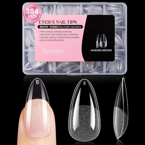 Beetles Gel Nail Tips Etch-X- Coffin Short, 384pcs 12 Sizes, Pre-Etched Half Matte Full Cover Soft Gel Nail Tips, Press on False Nail Extension Acrylic Fake Nails, Easy DIY Salon Art(1-3-Almond Medium 384pcs (Etch-X Nail Tips))