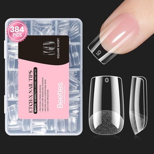 Beetles Gel Nail Tips Etch-X- Coffin Short, 384pcs 12 Sizes, Pre-Etched Half Matte Full Cover Soft Gel Nail Tips, Press on False Nail Extension Acrylic Fake Nails, Easy DIY Salon Art(2-2-Square Short 384pcs (Etch-X Nail Tips))