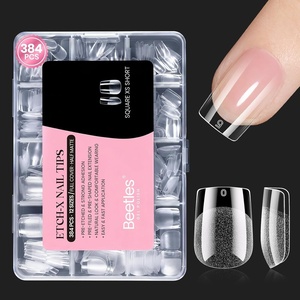 Beetles Gel Nail Tips Etch-X- Coffin Short, 384pcs 12 Sizes, Pre-Etched Half Matte Full Cover Soft Gel Nail Tips, Press on False Nail Extension Acrylic Fake Nails, Easy DIY Salon Art(2-1-Square Extra Short 384pcs (Etch-X Nail Tips))