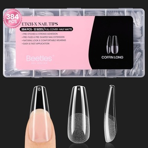 Beetles Gel Nail Tips Etch-X- Coffin Short, 384pcs 12 Sizes, Pre-Etched Half Matte Full Cover Soft Gel Nail Tips, Press on False Nail Extension Acrylic Fake Nails, Easy DIY Salon Art(3-3-Coffin Long 384pcs (Etch-X Nail Tips))