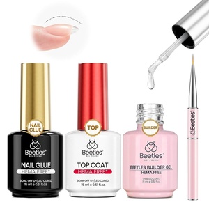 Beetles Gel Top Coat 15ml – HEMA-Free High Gloss for Gel Nail Polish Shine UV/LED Curable Long Lasting for Beginner Home DIY & Salon Nail Art(0-HEMA-Free Top & Builder & Nail Glue Kit)