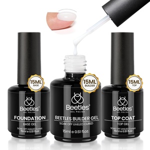 Beetles Gel Top Coat 15ml – HEMA-Free High Gloss for Gel Nail Polish Shine UV/LED Curable Long Lasting for Beginner Home DIY & Salon Nail Art(15ml Top & Base & White Beetles Builder Gel)