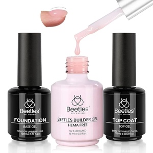Beetles Gel Top Coat 15ml – HEMA-Free High Gloss for Gel Nail Polish Shine UV/LED Curable Long Lasting for Beginner Home DIY & Salon Nail Art(15ml Top & Base & Pink Builder)