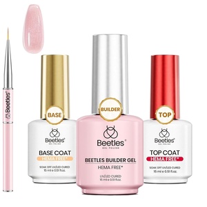 Beetles Gel Top Coat 15ml – HEMA-Free High Gloss for Gel Nail Polish Shine UV/LED Curable Long Lasting for Beginner Home DIY & Salon Nail Art(3-2-3 Pcs glitter Builder Nail Gel & Gel Top and Base)