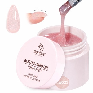 Beetles HEMA-Free Hard Gel for Nails-1.06oz 9 in 1 Jelly Nude UV/LED Lamp Cured Sculpting Stengthener Gel for Nail Extension & Nail High Hardness Nails for Manicurist Women(0.5 oz Pink Glitter)