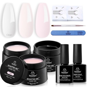 Beetles Hard Gel for Nails-Rose Dusk 1 oz 9 in 1 Nail Extension, Sculpting, High Hardness for Salon Professionals, Pink Builder Nail Gel, UV & LED Lamp Needed(Clear Nude Pink 3-Color Kit)