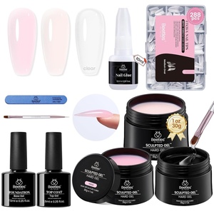 Beetles Hard Gel for Nails-Rose Dusk 1 oz 9 in 1 Nail Extension, Sculpting, High Hardness for Salon Professionals, Pink Builder Nail Gel, UV & LED Lamp Needed(D3-Clear Nude Pink & Medium Oval Nail Tips)