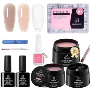 Beetles Hard Gel for Nails-Rose Dusk 1 oz 9 in 1 Nail Extension, Sculpting, High Hardness for Salon Professionals, Pink Builder Nail Gel, UV & LED Lamp Needed(D4-Clear Nude Brown & Medium Square Nail Tips)