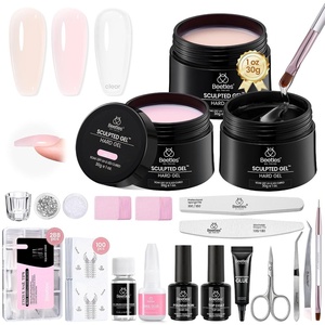 Beetles Hard Gel for Nails-Rose Dusk 1 oz 9 in 1 Nail Extension, Sculpting, High Hardness for Salon Professionals, Pink Builder Nail Gel, UV & LED Lamp Needed(Soft Nude & Long Square Nail Tips)