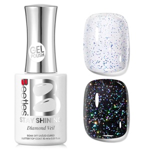 Beetles Heart Gel Top Coat 15ml – Hema Free Glitter Shine No Wipe Top Coat Long-Lasting for Gel Polish, Pink Heart Sparkle Soak Off UV LED Gift for Women(15ml Glitter Top Coat Stay Shining)