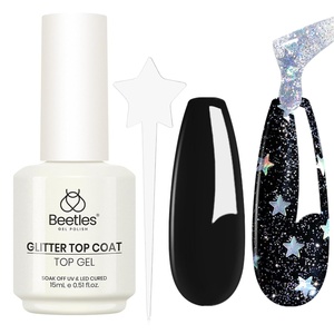Beetles Heart Gel Top Coat 15ml – Hema Free Glitter Shine No Wipe Top Coat Long-Lasting for Gel Polish, Pink Heart Sparkle Soak Off UV LED Gift for Women(15ml Glitter Top Coat)