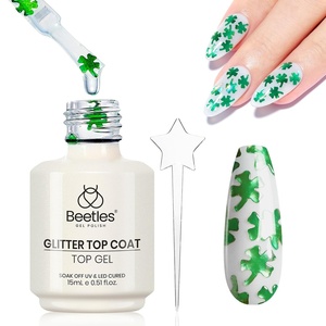 Beetles Heart Gel Top Coat 15ml – Hema Free Glitter Shine No Wipe Top Coat Long-Lasting for Gel Polish, Pink Heart Sparkle Soak Off UV LED Gift for Women(Clear)