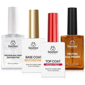 Beetles Hema Free Protein Nail Prep Dehydrator & Primer with Gel Base and Top Coat Gel Nail Kit, Strengthening Nail Prep System, Soak Off UV LED Gel for Sensitive Nails Set