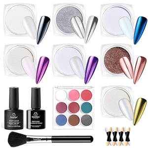 Beetles Metallic Chrome Nail Powder Kit, Mirror Effect Holographic Nail Gradient Powder Set & Nail Art Stickers Decals with 2Pcs 7.5ml Top Coat for DIY Nails Art Decoration, 16 Colors 0.5g/Jar