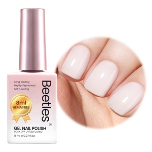Beetles Milky White Gel Nail Polish – 8ml HEMA-Free Jelly Natural Nude Gel Polish Nail Concealer Sheer Translucent Effect Soak Off UV Vanilla Milkshake Collection Nail Art Manicure Gift for Women