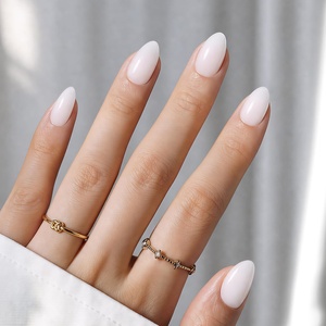 Beetles Milky White Press On Nails Short Almond, Gel Painted Natural White Soft Gel Summer Press Ons, 32Pcs 16 Sizes Reusable Fake Nails Kit with Nail Glue, 60 Adhesive Tabs Gift for Women(02-Short Almond – Natural Milky White)