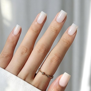 Beetles Milky White Press On Nails Short Almond, Gel Painted Natural White Soft Gel Summer Press Ons, 32Pcs 16 Sizes Reusable Fake Nails Kit with Nail Glue, 60 Adhesive Tabs Gift for Women(01-Short Square – Natural Milky White)