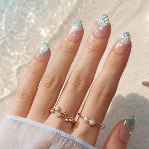 Beetles Milky White Press On Nails Short Almond, Gel Painted Natural White Soft Gel Summer Press Ons, 32Pcs 16 Sizes Reusable Fake Nails Kit with Nail Glue, 60 Adhesive Tabs Gift for Women(11-Short Almond – Motion Glow Coral Mermaid)