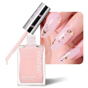 Beetles Nail Concealer – 2 In 1 Light Pink Jelly Nail Polish Nail Strengthener and Growth Fast Dry Quick Jelly Natural Nail Strengthener and Growth Treatment for Thin and Damaged Nails,0.51 FL OZ(Pink Jelly)